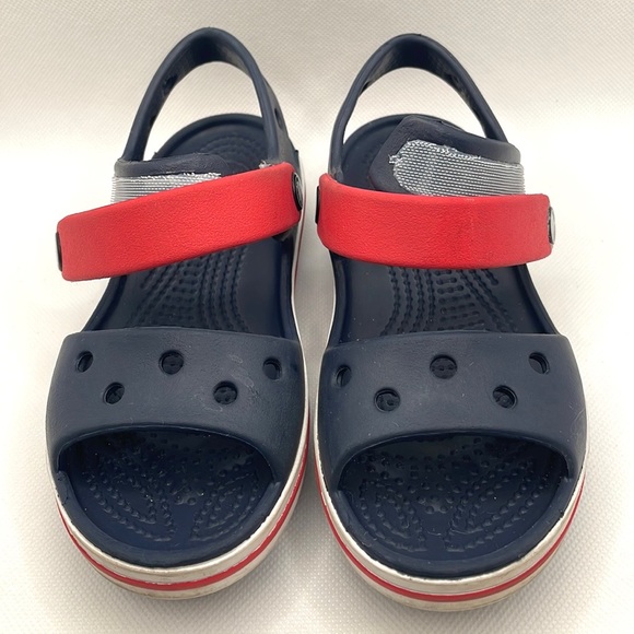 Croc Kids Red,White and Navy Blue Velcro Sandals size c 10 - Picture 5 of 7